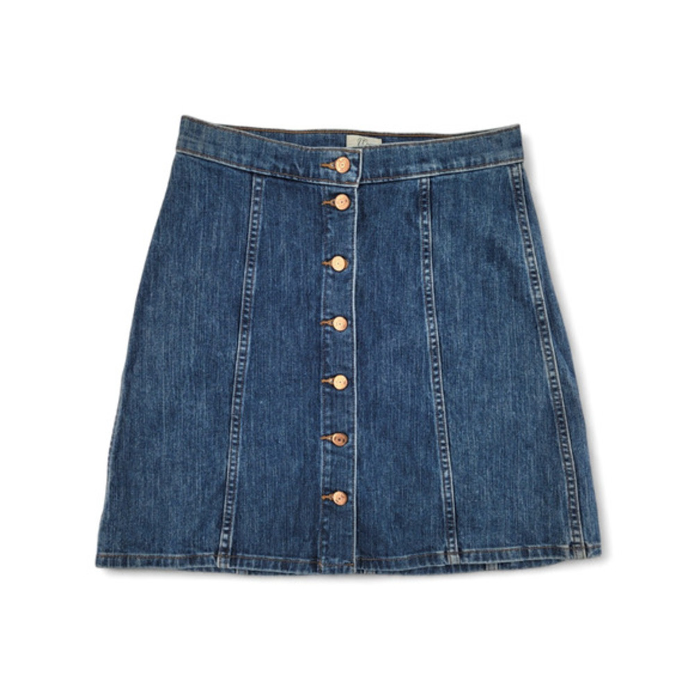 J.Crew Denim Button Front Mini‎ Skirt Size 29 Blue A Line High Rise Classic